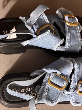 Light Blue Frayed Denim Platform Sandals